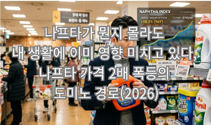 나프타 가격 나프타가 뭔지 몰라도 내 생활에 이미 영향 미치고 있다, 나프타 가격 2배 폭등의 도미노 경로(2026)