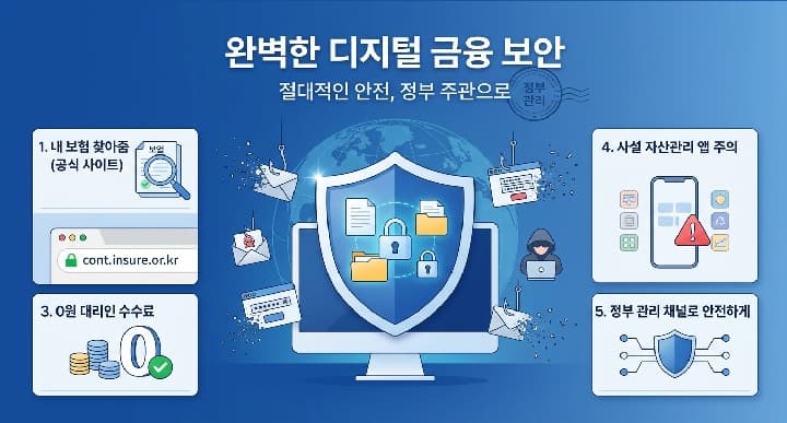 공식 사이트 내보험찾아줌, cont.insure.or.kr, 대행 수수료 0원, 사설 자산관리 앱 주의, 안전한 정부 주관 채널
