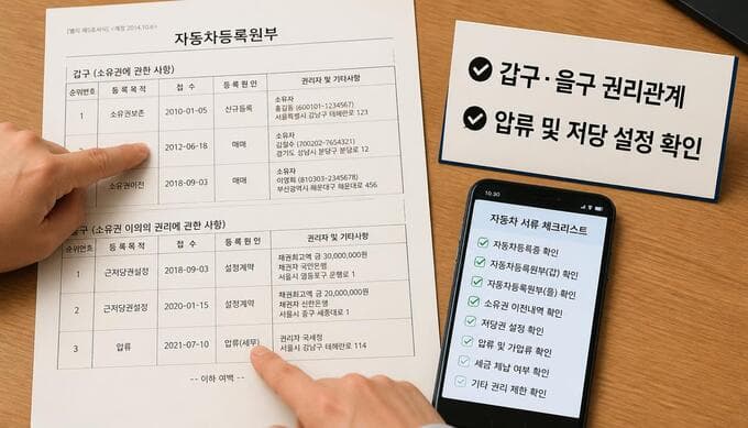 자동차등록원부 보는법 중고차 압류 저당 확인